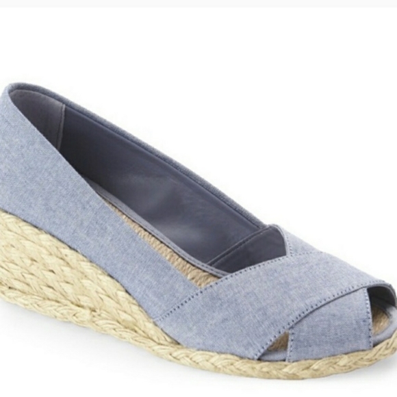 Ralph Lauren Ceclia Chambray Espadrille Wedges Size 8.5